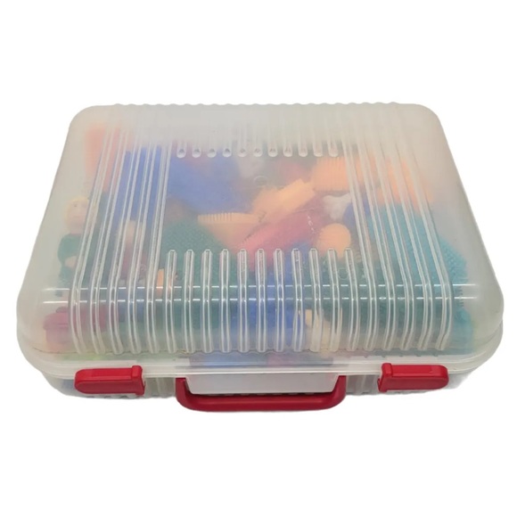 Bristle Blocks 90+ Mixed Assorted Building Pieces w/ Case Wheels People Animals - Picture 4 of 4